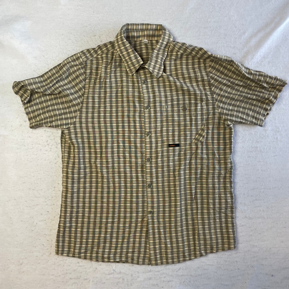 Chlorophylle Makino Shirt Mens XL Brown Plaid Short Sleeve Bamboo Hemp